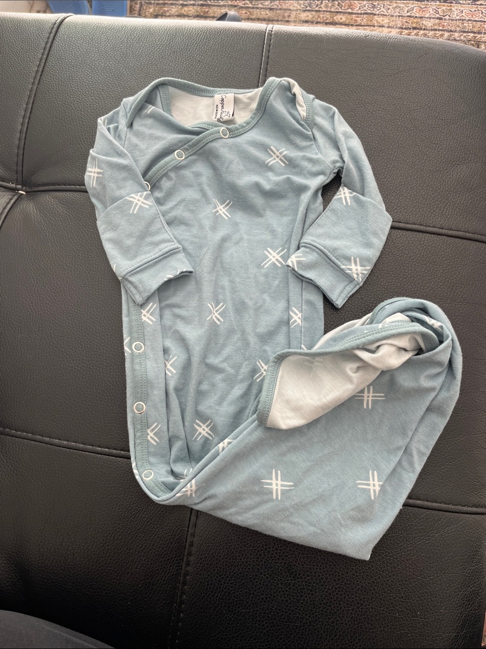 Light Blue Baby Footed Nightgown with White Cross Pattern